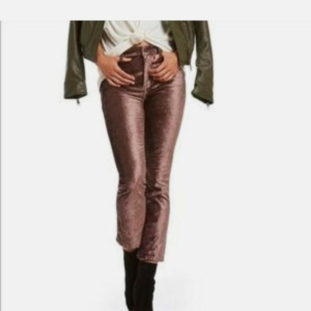 Free People "In My Feelings" Luxe Velvet Crop Flare Pants | Taupy Purple Size 31
